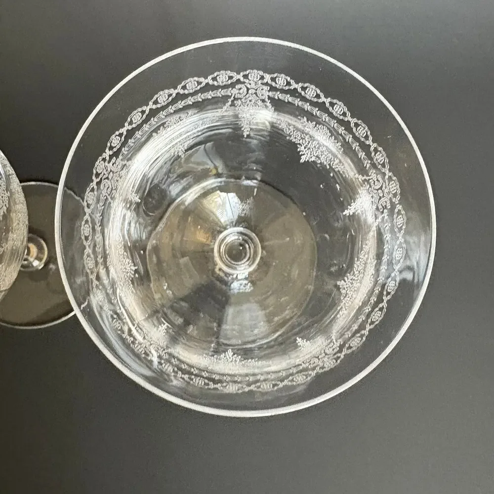 Set of 2 Antique Vintage Needle Etched Water Glass Crystal Cascade Czc1 1920s - Picture 6 of 9